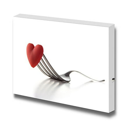 Folk Decor - Canvas Prints Wall Art - Concept Image of a Red Heart on a Fork | Modern Wall Decor/Home Decor Stretched Gallery Wraps Giclee Print & Wood Framed. Ready to Hang - 12