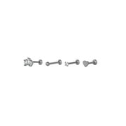 Body Jewelry Womens Stainless Steel 16G Cartilage Piercing Set with Cubic Zirconia, 4 Pack