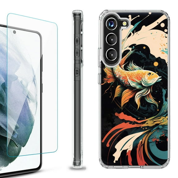 OneToughShield ® for Samsung Galaxy S23  S23 Plus 5G Shockproof Bumper Phone Case, with Tempered Glass Screen Protector - Koi Fish