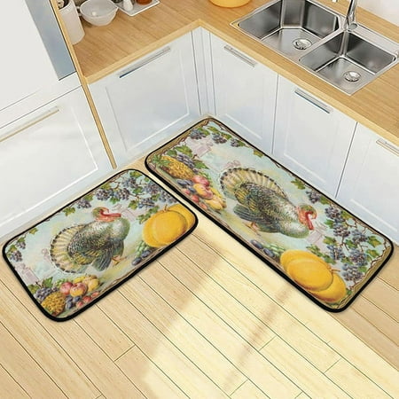 

Bestwell Thanksgiving Turkey Kitchen Rugs Set of 2 Bountiful Harvest Fall Floor Mat Area Rug Washable Carpet Perfect for Living Room Bedroom Entryway