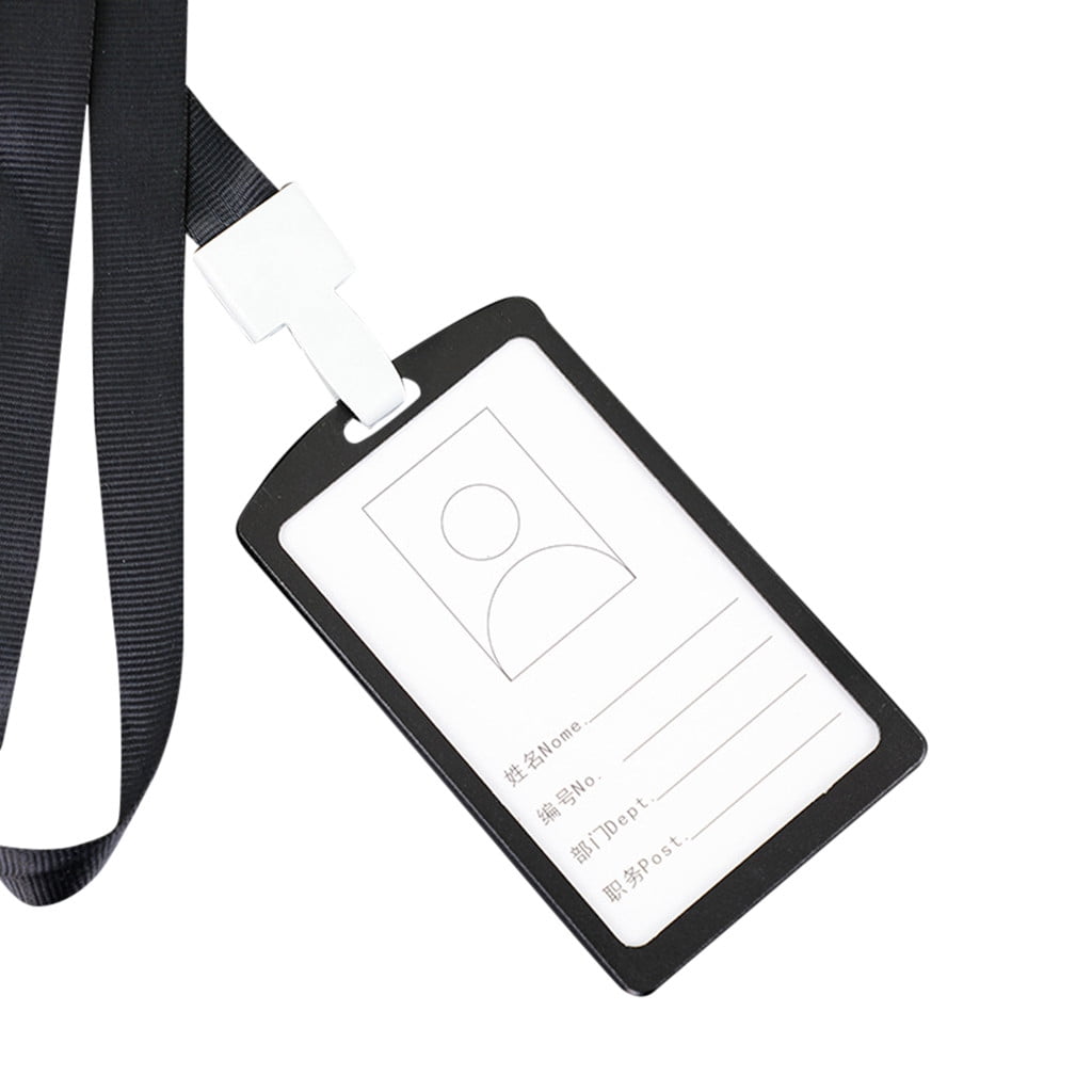 ID Card Badge Holder w/ Neck Strap Lanyard Necklace Aluminum Vertical Case Reel 