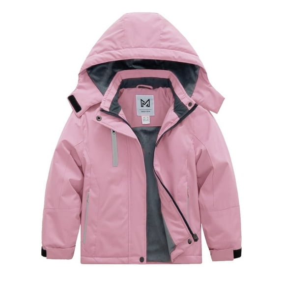 KVE Girl's Waterproof Ski Jacket Warm Fleece Winter Jacket Windproof Hooded Snow Coat Pink 4-5