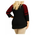 thumbnail image 2 of VSNOW Women Plaid Patchwork 3/4 Sleeve Loose Tops T Shirt Casual Blouse Plus Size, 2 of 8