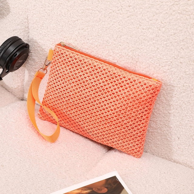 Xiao Hua bolsos de hombro tejidos para mujer, tipo tote y neceser, elegantes bolsos de playa de verano, 21,5 x 1,0 x 15 cm (naranja).
