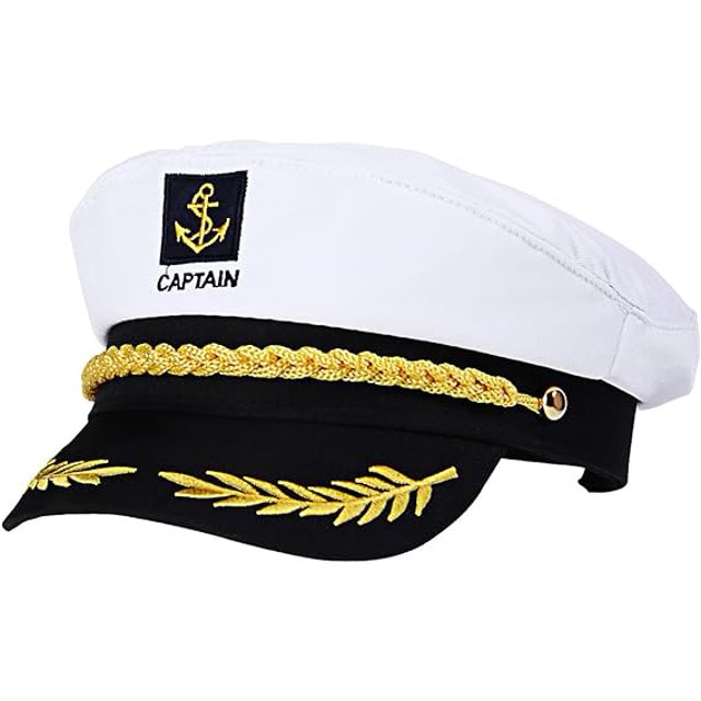 Disfraz de capitán de marinero de yate para adulto, gorra de almirante marino (blanco)