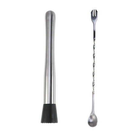 

2pcs/Set Stainless Steel Crushed Ice Muddler Stirring Spoon Long Handle Swizzle Stick Cocktail Stirrer Barware