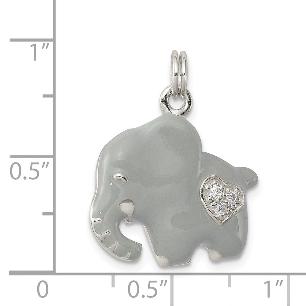 925 Sterling Silver CZ Cubic Zirconia Cute Elephant High Polished Pendant Necklace 18