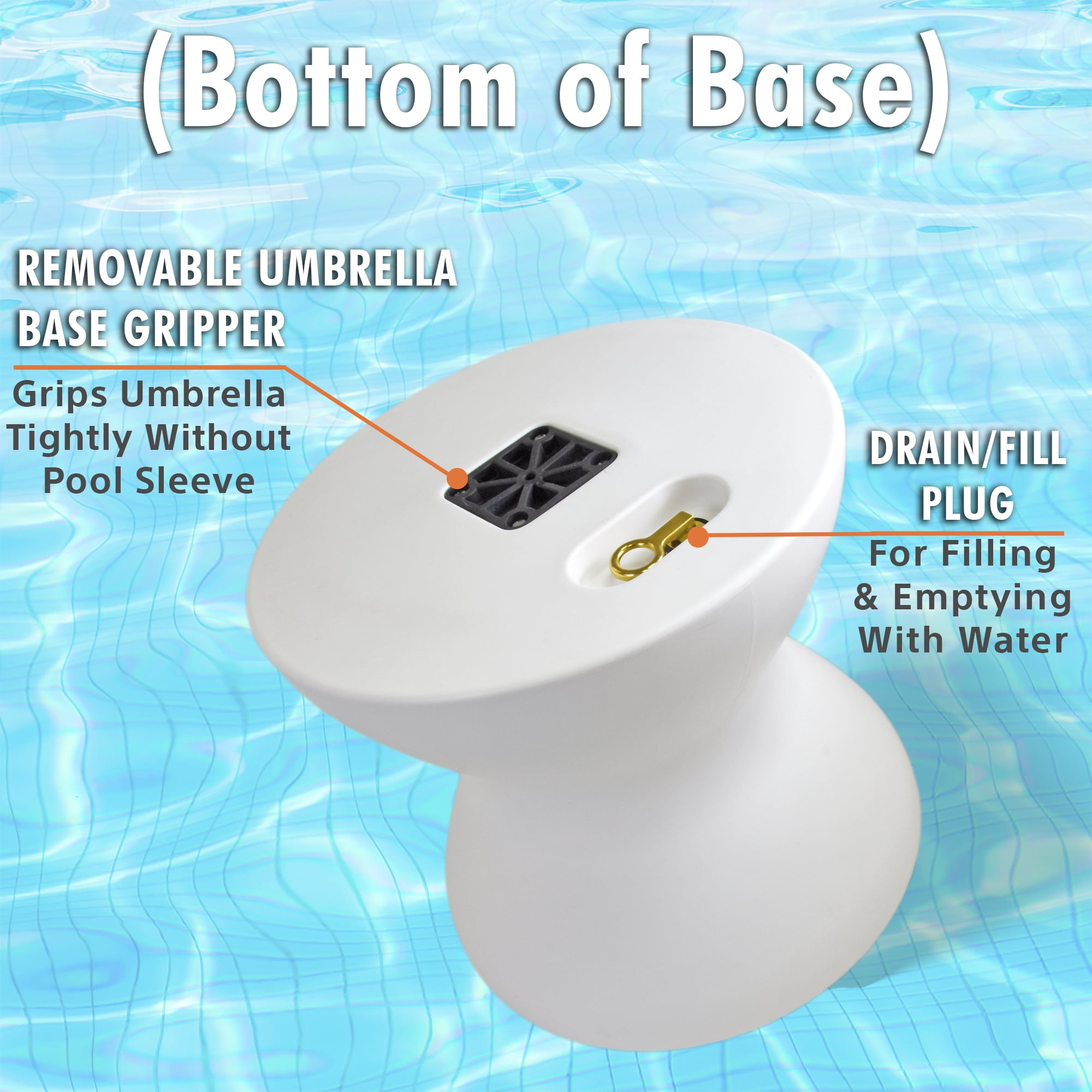 Dunn-Rite ShadeTable Water-Filled Pool Umbrella Outdoor Base and Side Table, Fits 1.5" Pool Umbrella for Inside of Pool, Use on Patios, Docks, in-Water up to 12" Deep, Made in USA, White
