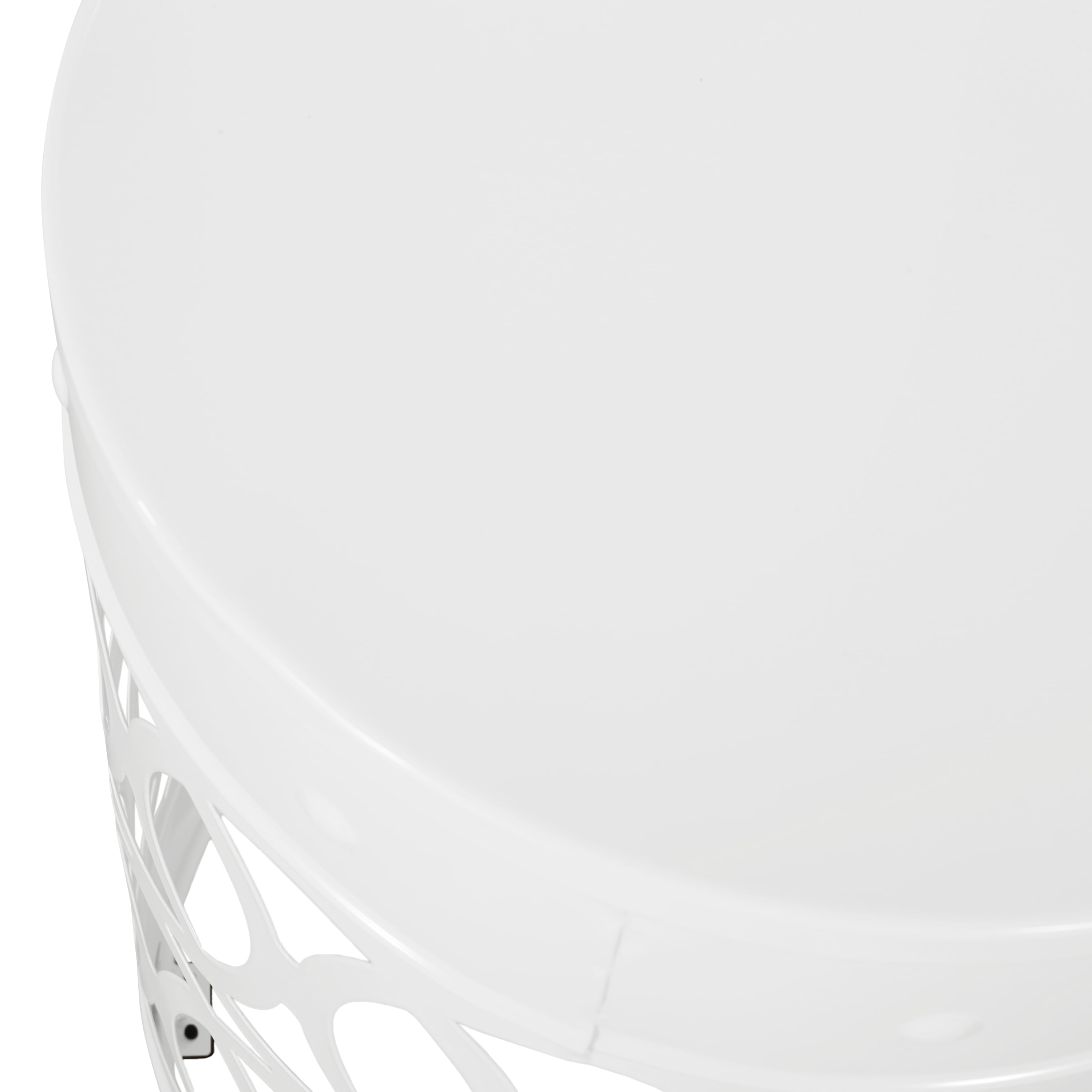 Outdoor Large Cylindrical Side Table, Overlapping Circle Pattern Metal Tabletop for Patio Garden, White