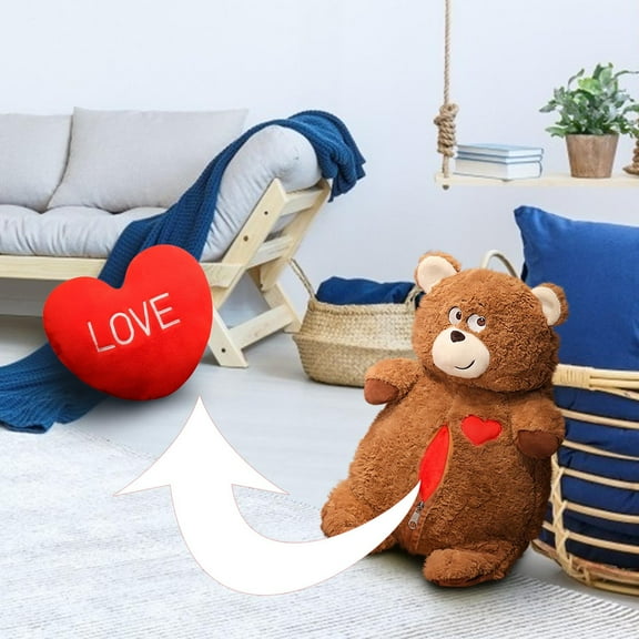 Kbndieu Stuffed Animals Transformation Heart Bear, Love You Teddy Bear, Plush Toys for Kids & Adults Birthday Valentines Day Gifts for Her, Red Heart Pillow (16 inch, Brown) on Cleaarance