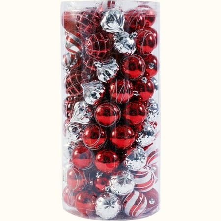 - Holiday Time 101 Shatterproof Ornaments, Red/White/Silver, Timeless Design