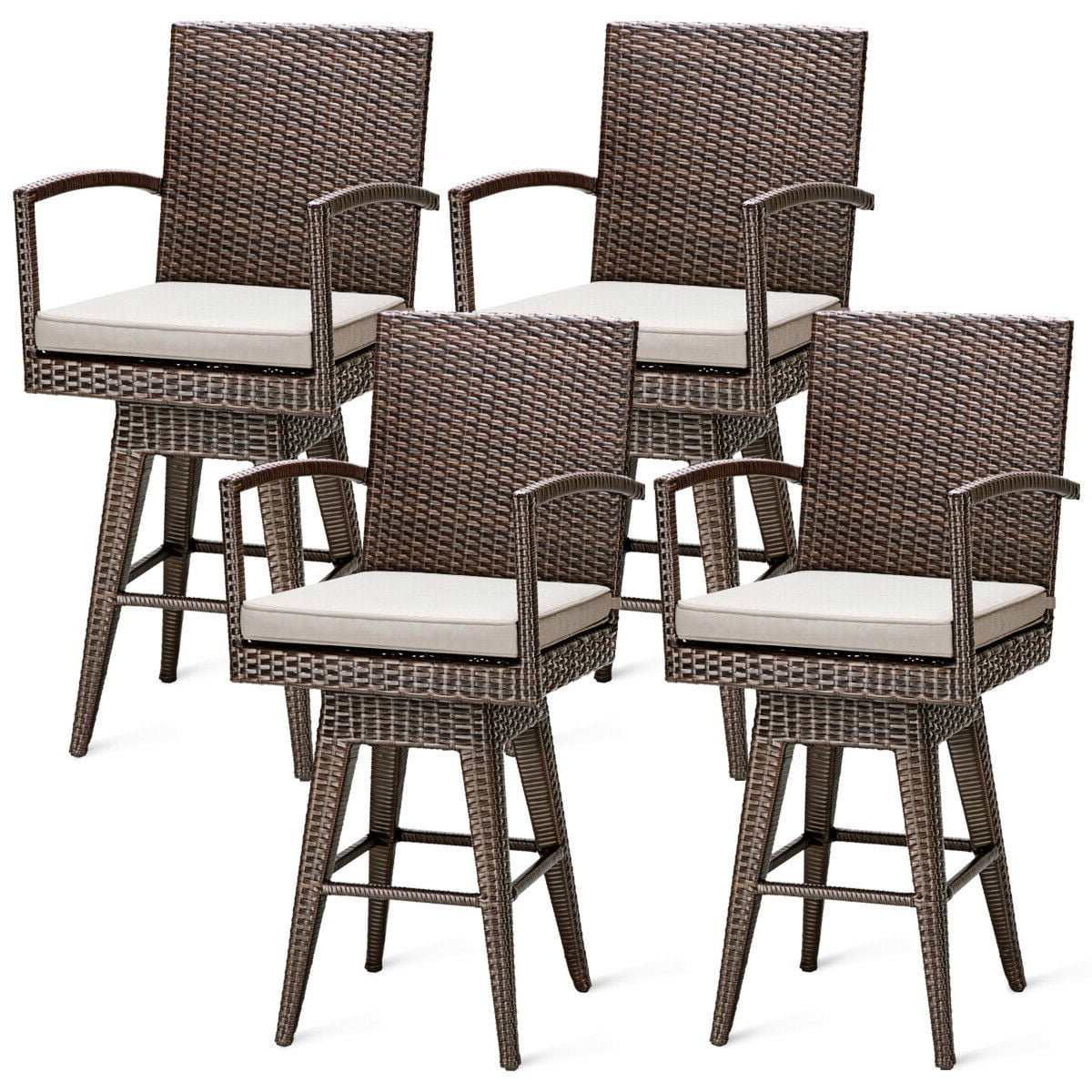 Gymax 4PCS Rattan Wicker Swivel Bar Stool Chair Patio Outdoor - Walmart