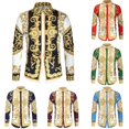 thumbnail image 3 of Mens Printed Long Sleeve Muscle Fitness Collar Button Down Shirt Party Dress Up, 3 of 7