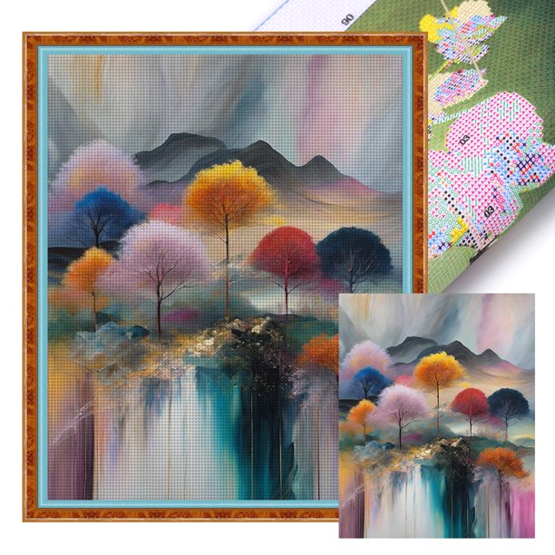 Hilo Algodón Ecológico Bordado Punto Cruz Con Colinas 14CT 40x50cm
