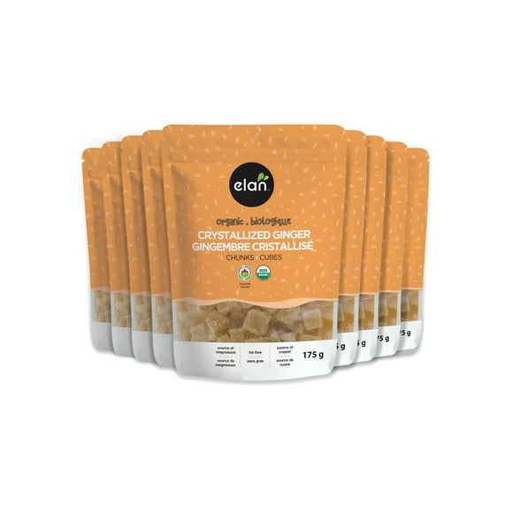 ELAN Organic Ginger Chunks (GMO & Gluten Free), 8 Count, 175g