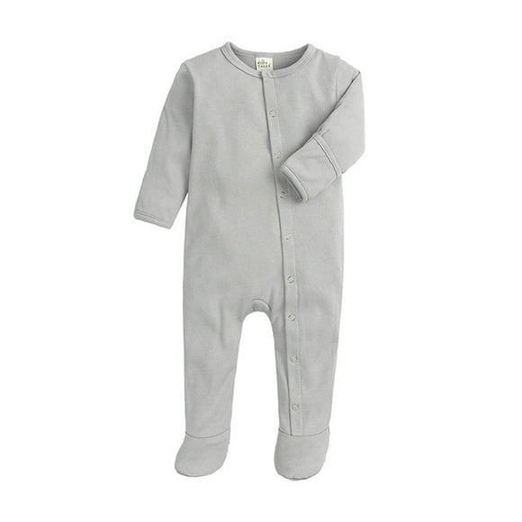 Barboteuse Bebe Fille Bébé Nouveau-Né Printemps Été Unie Pyjama à Pieds avec Poignets Mitaines Unisexe Grenouillère à Boutons-Pression Combinaison Bebe Garçon Gris 3 Mois-6 Mois