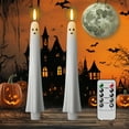 thumbnail image 4 of Ghost Flameless Taper Candles, Halloween Spooky Flickering LED Candles with Real Wax Remote & Timer, Ghost Face LED Candles Set, Fireplace Halloween Holiday Indoor Dinner Decor(2PC), 4 of 5