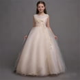 thumbnail image 6 of Miluxas Girl Lace Dress for Kids Wedding Pageant formal Party Long Gown Princess Maxi Tulle Dresses Beige 9-10 Years, 6 of 8