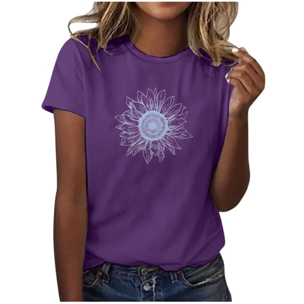 Blusas de Manga Corta para las Mujeres Divertido Impreso Cuello Redondo Tee, Vintage Humor Gráfico Blusas de Primavera para las Mujeres