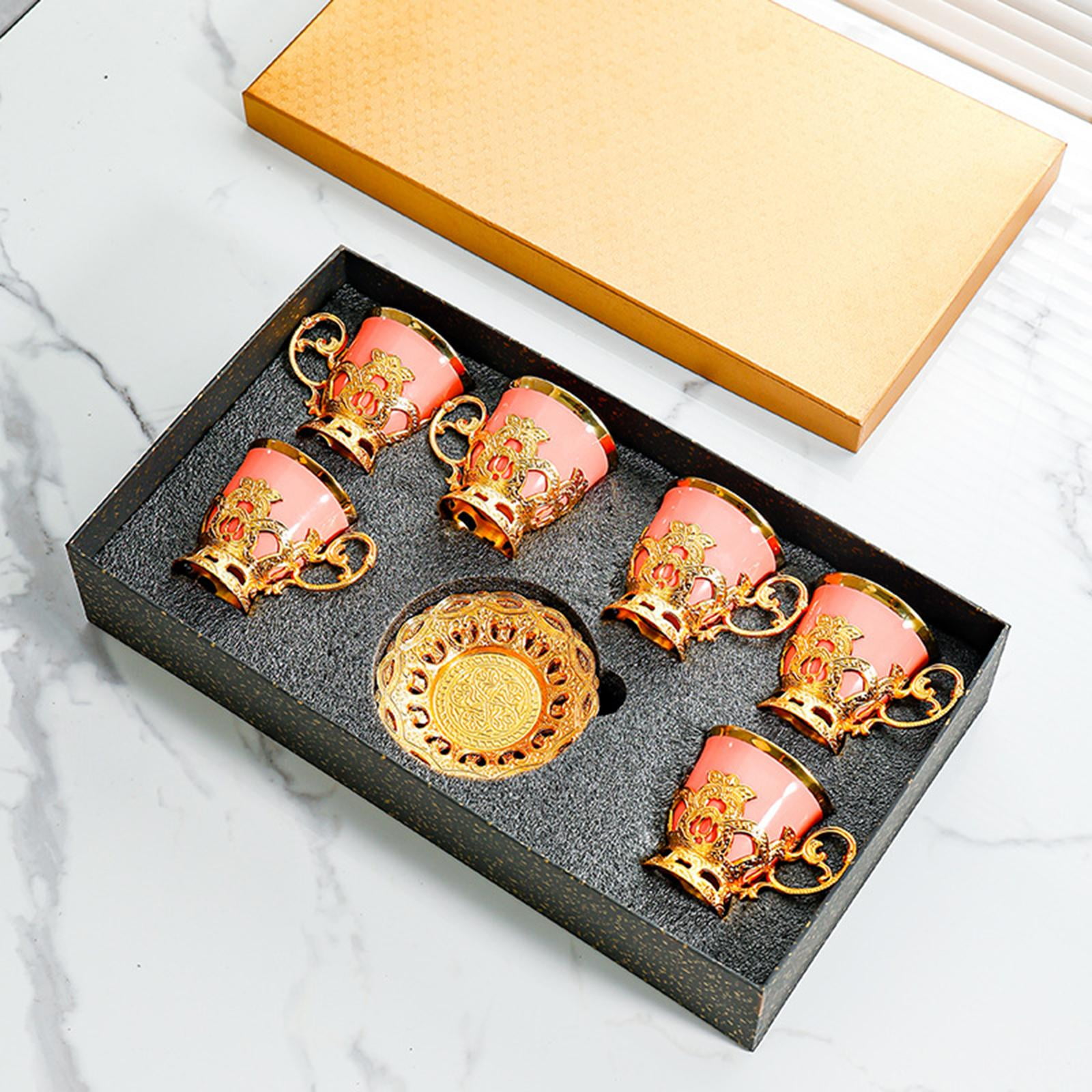 Baoblaze 6 Pieces Coffee Cup with Saucer Porcelain Milk Mug for Serving Coffee Espresso Pink