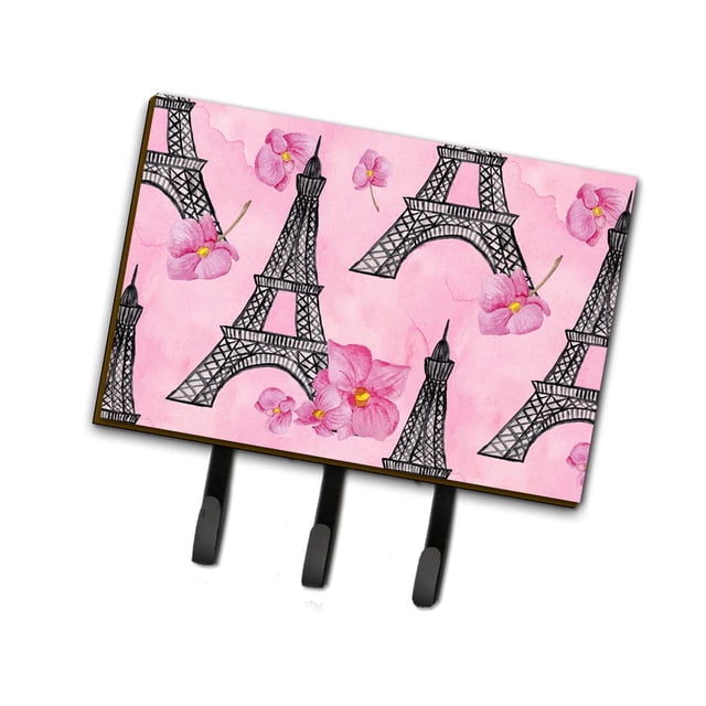 ""Caroline'S Treasures Gancho De Pared Con Flores Rosas En Acuarela Y Torre Eiffel, Triple Multicolor""