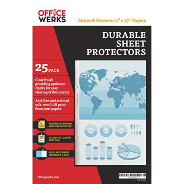 11 x 17 sheet protectors, portrait view,25 pack, top loading, protect