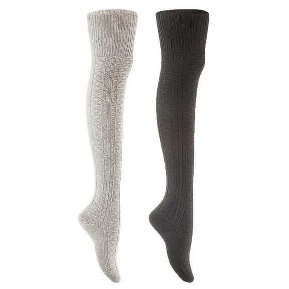 Lian Style Women's 2 Pairs Long Lasting, Colorful and Fancy Thigh High Over the Knee High Cotton Socks JMYP1025 Size 6-9 Grey, Black