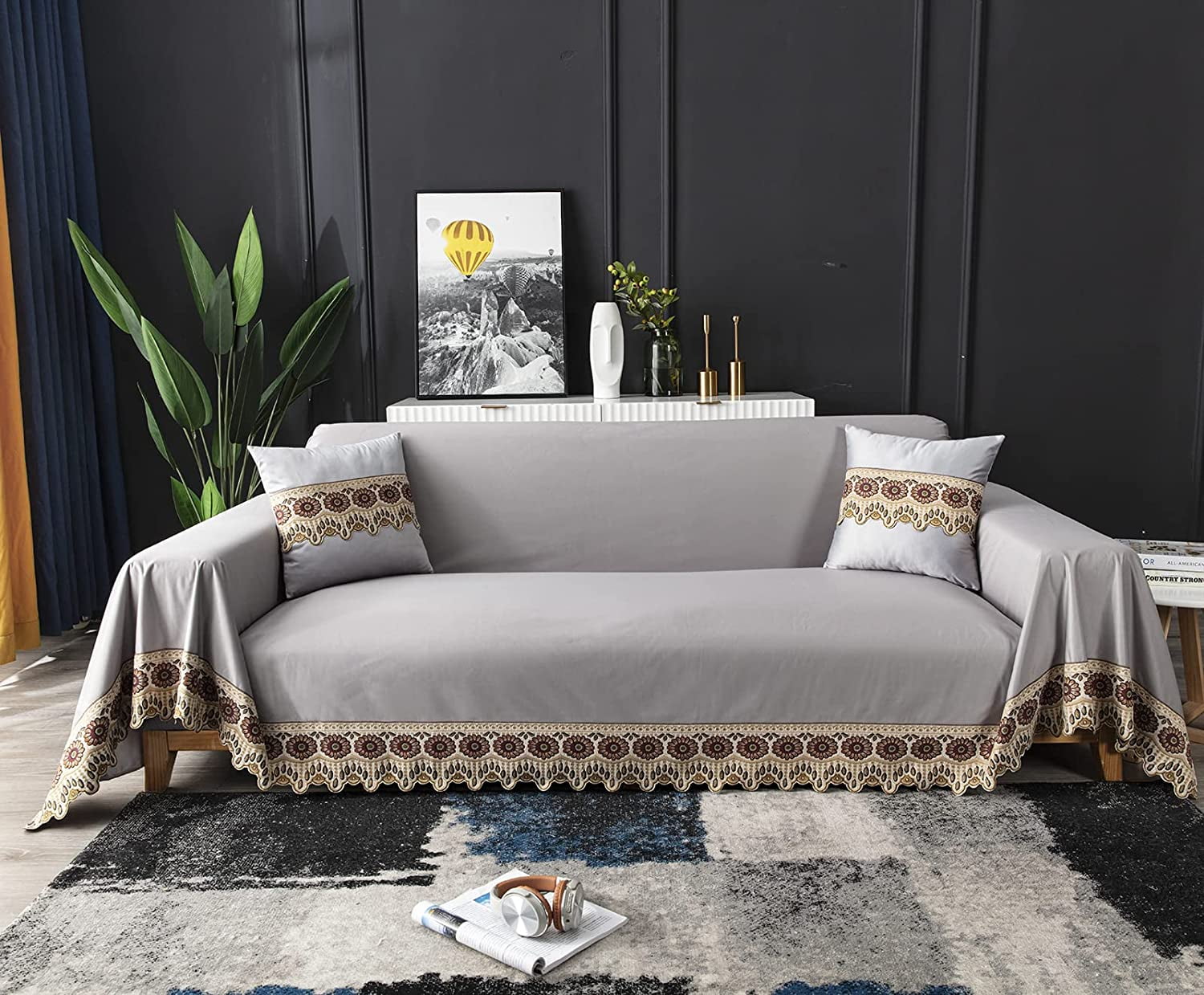 Velvet Couch Cover for 3 Cushion Sofa,1 PC Universal Grey Furniture