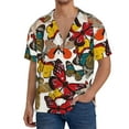 thumbnail image 3 of Easygdp Retro Floral Butterfly Men's Casual Short-sleeved Shirt with Pocket and Button Suitable for Beach Vacation Leisure - Large, 3 of 7