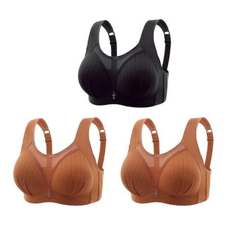 TrendVibe365 Wire Free Bras with Support and Lift Womens 3 Pack Mesh No Underwire Push up Bralette Padded Adjustable Strap Corset Bra Full Coverage Crop Cami Top Cute Lingerie Black L