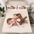 thumbnail image 2 of Homewish Cowboy Cowgirl Hat Twin Sheet Sets,Cute Bowtie Ribbon Twin Fitted Sheet,Pink Brown Flat Sheet For Girls Boys,Super Cozy Room Decor,3 Pieces, 2 of 7