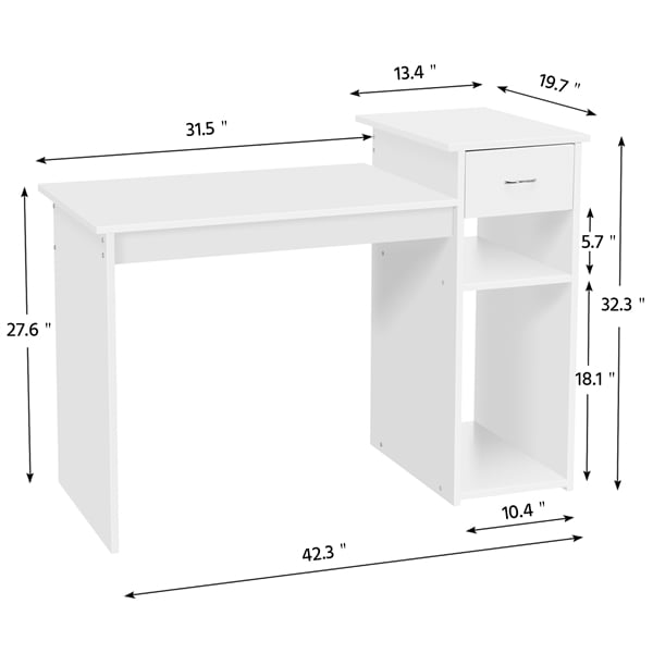 Small Wood Computer Desk With Drawers And Storage Shelves