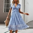 thumbnail image 3 of Vedolay Summer Dress Womens Elegance Audrey Hepburn Style Ruched 3/4 Sleeve Midi A-line Dress,E-Blue S, 3 of 5