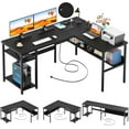 thumbnail image 4 of iSunirm Home Office Desk Adult Lap Desks, 42.5 x 50.4 in, Black, L Shaped Computer Desk with Magic Power Outlets and USB Charging Ports, 4 of 8