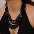 thumbnail image 2 of 1920s Flapper Faux Pearl Strand Necklace and Earrings Set Boho Vintage Layered Long Chunky Crystal Stacked Choker for Women, 2 of 12