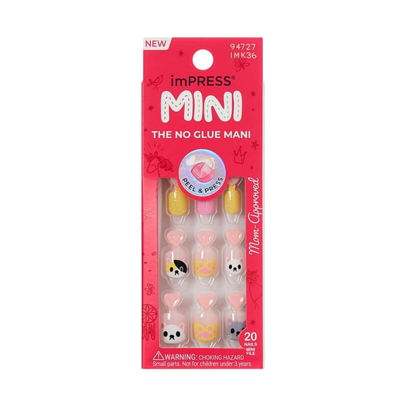 Impress MINI Press On Nails for Kids, ‘Cuddles’, Pink, Squoval, 20 Count