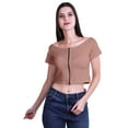 thumbnail image 2 of Moomaya Printed Viscose Crop Top Short Sleeve Zipper Tunic Womens Summer Tops, 2 of 4
