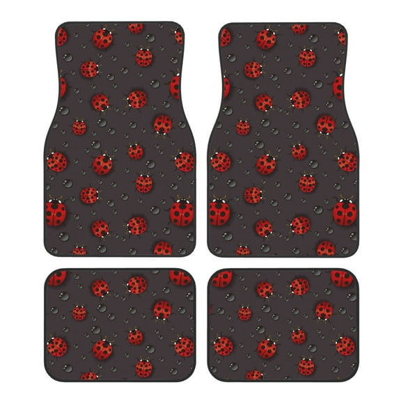 Daiia Red Ladybugs On Dark Background Printed Car Floor Mats Set of 4, Durable Non Slip Auto Floor Carpet, Car Interior Carpets Proof Foot Pads Anti-Slip Cushion Automoetive Accessories