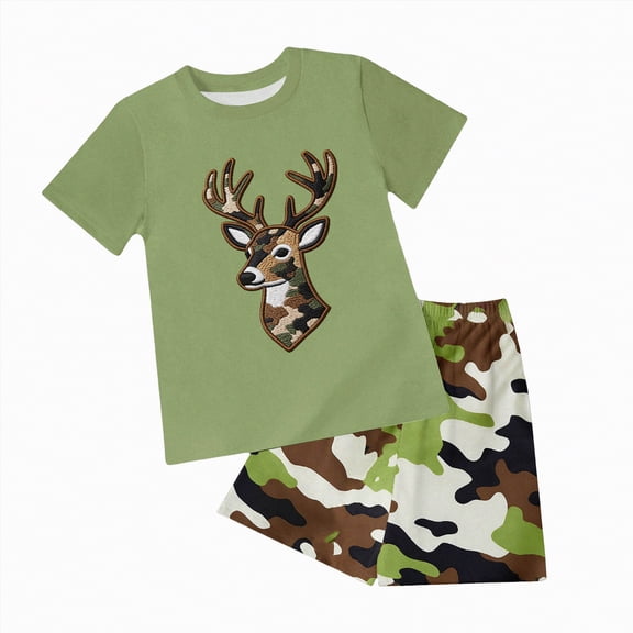 TOWED22 Toddler Baby Girl Boy Summer 2pcs Outfit Trendy Graphic Short Sleeve Crewneck T-Shirt Tee Elastic Waist Shorts Set Clothes(Green,2-3 Y)