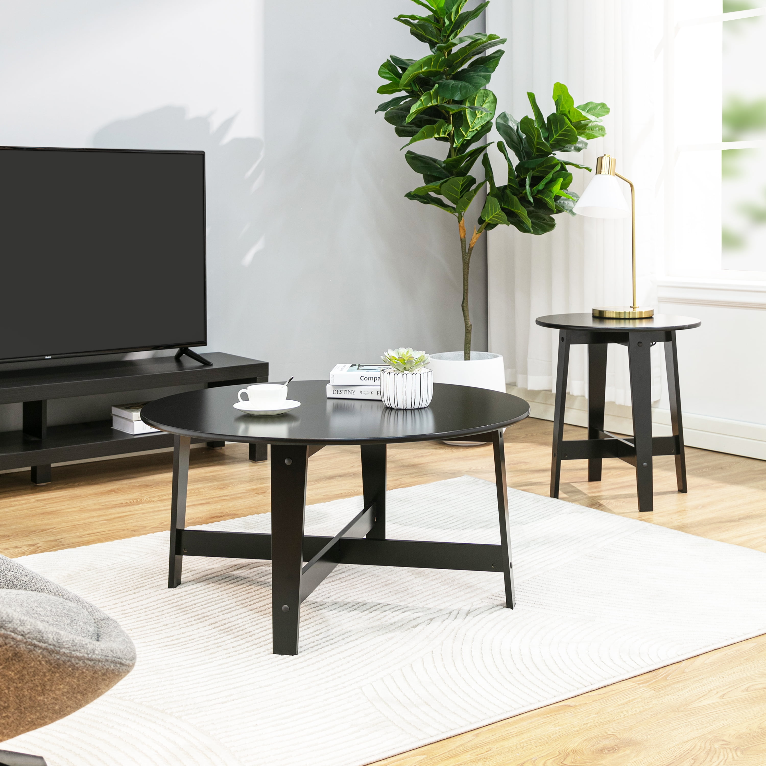 Mainstays Round Coffee Table, Black, 35.98 in x 35.98 in x 18 in