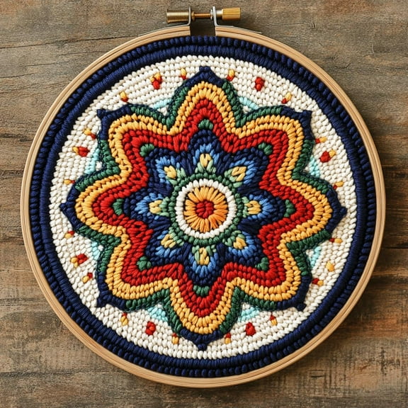 DIY Punch Needle Kits Vintage Mandala Easy for Beginners Punch Needle Embroidery Set with Hoop Stamped Pattern for Craft lovers and Home Decor-1