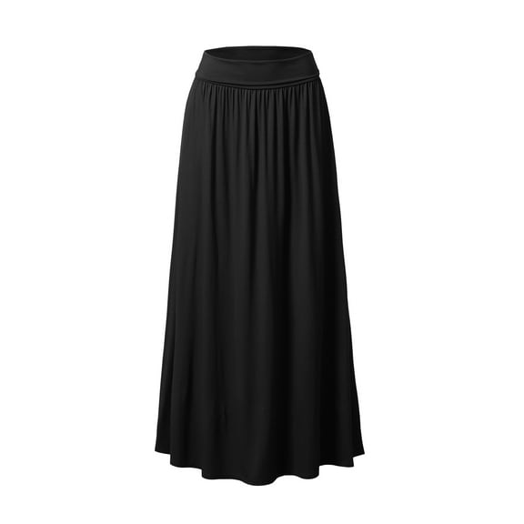 Doublju Women's Fold High Waist Ruched Maxi Skirt with Plus Size