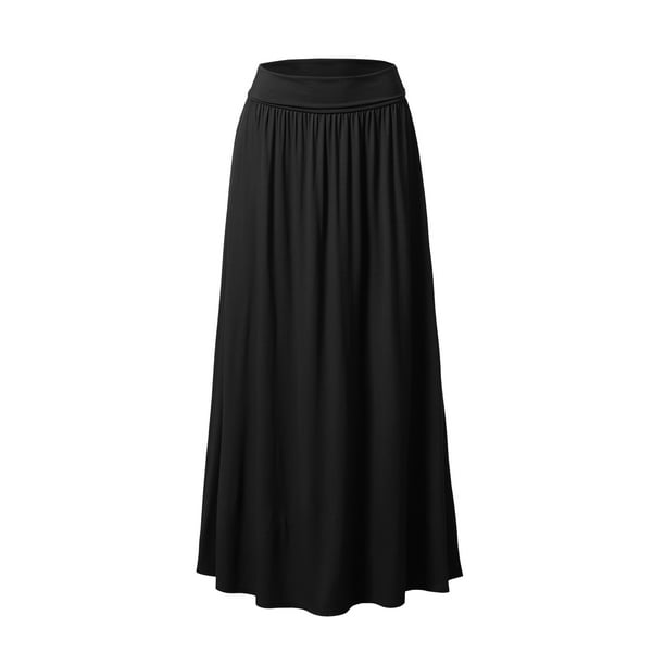 Doublju Women's Fold High Waist Ruched Maxi Skirt with Plus Size ...