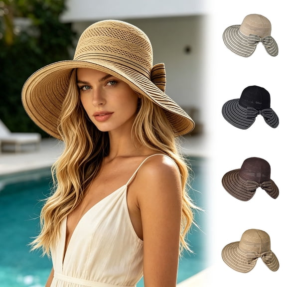 Beach Hats for Women Women Bow Knot Casual Fisherman Hat Outdoor Fashion Woven Sun Cap White One Size