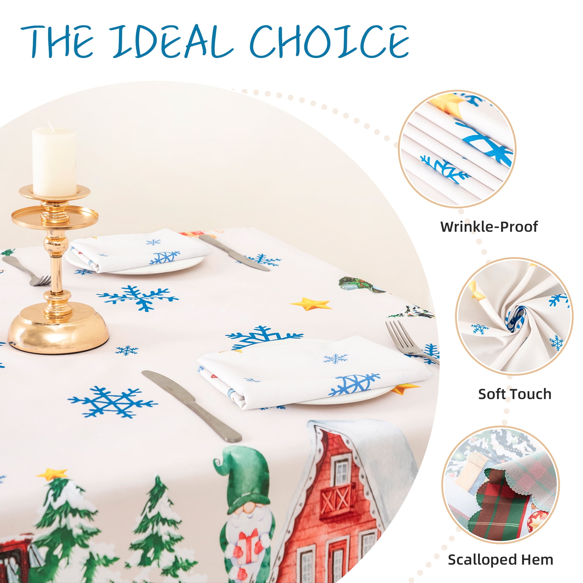RAY STAR Christmas Table Cloth for Rectangle Table 52x70 Polyester Machine Washable Table Cloths, Thick Can not See Through Heavy Duty Tablecloth