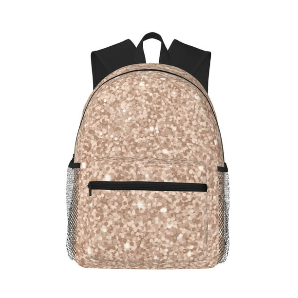 Disketp Beige Sparkling Glitter Mochila Ligera Clásica con Múltiples Bolsillos, Mochila Casual para Hombre y Mujer, Ideal para Escuela, Trabajo y Viajes