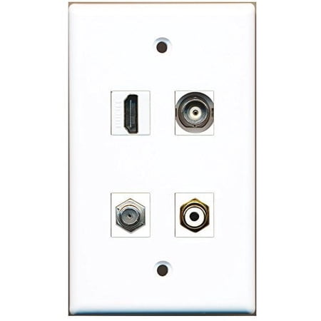 RiteAV - 1 Port HDMI 1 Port RCA White 1 Port Coax Cable TV- F-Type 1 Port BNC Wall Plate