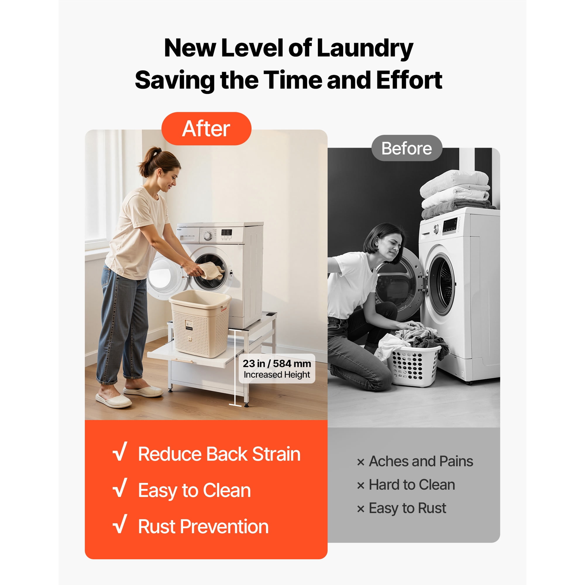 KFFKFF Laundry Pedestal, 23-inch Height, 29 x 29-inch Stand for Washer and Dryer with Pull-out Tray and Storage, 700 lbs Capacity, Non-Slip Feet, Universal Fit, White