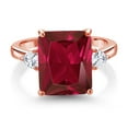 thumbnail image 3 of Gem Stone King 18K Rose Gold Plated Silver 3-Stone Ring Octagon Red Created Ruby and Moissanite (6.02 Cttw, Size 6), 3 of 5
