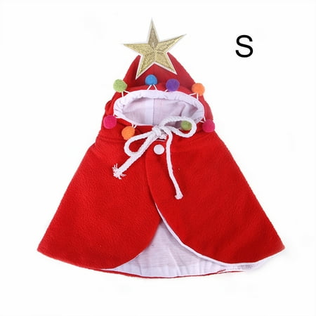 Pet Christmas Costume Puppy Christmas Cloak with Star and Pompoms Santa Hat Party Cosplay Dress